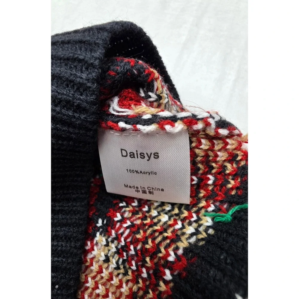 Daisys Boutique Santa Reindeer Ugly Christmas Sweater Black Red Mens Medium NWT